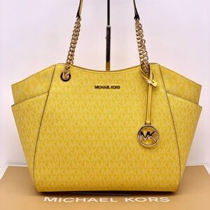 Michael Kors Signature Logo Chain Shoulder Tote DAISY YELLOW